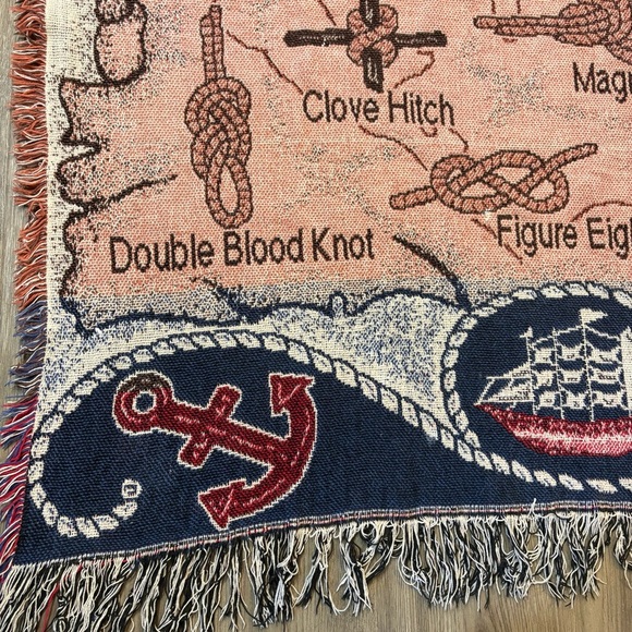 Fisherman Knots Tapestry Throw Blanket Marine 46x60” Nautical Coastal Sailing - Picture 2 of 10
